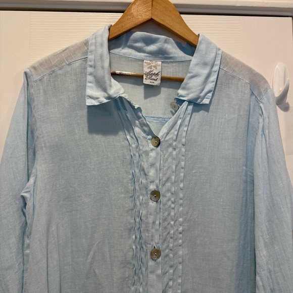 Match Point Linen Tunic Top Blouse Lagenlook Button Down Roll Tab XL - Picture 3 of 7